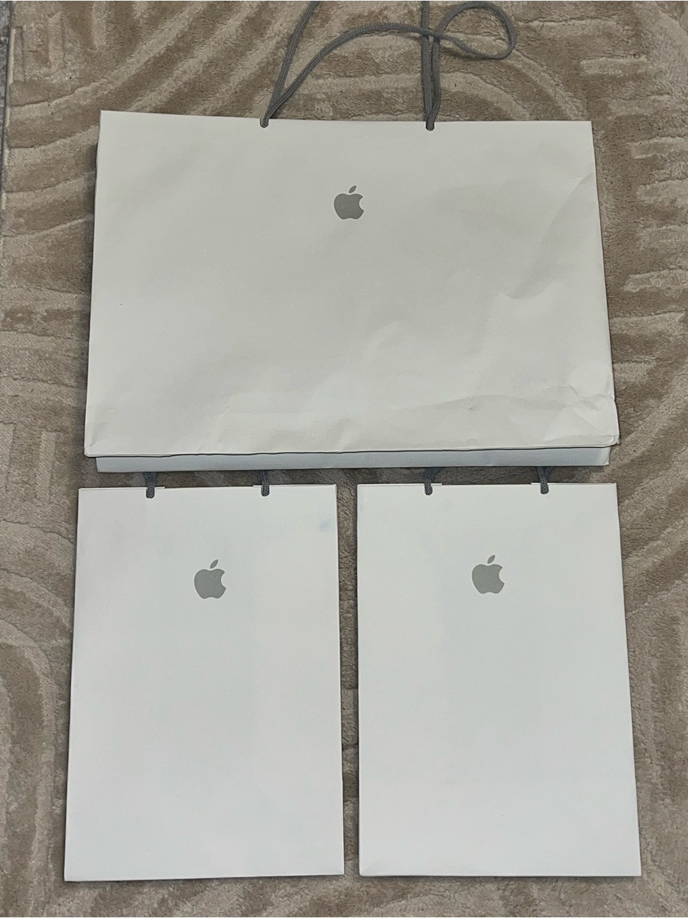 Apple White Shopping Bags with Gray Rope Handles - Set of 3